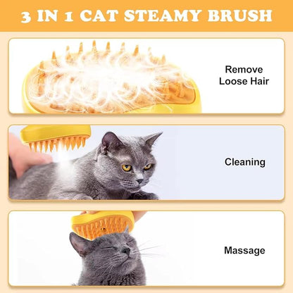 Pet Steam Brush 3-in-1 – Cat & Dog Grooming Brush with Spray – Hair Remover & Deshedding Comb – Silicone Massage Cleaner for Pets