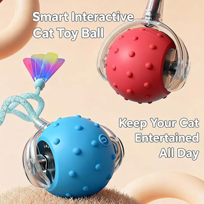 2-Pack Interactive Cat Toys for Indoor Cats with 6 Tails - Automatic Moving & Chirping Balls, Self Play Toy for Playful Kittens & Bored Cats Home Alone (Red+Blue)