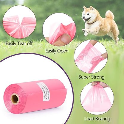 1140 Counts 57 Rolls Unscented Doggy Poop Bags, Leak-Proof, Easy Tear-Off, Pink (13 x 9 Inches)