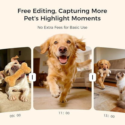 3K Pet Camera Treat Dispenser, 32ft Remote Tossing for Dogs & Cats – Reduces Separation Anxiety, 360° View, Security Indoor Cam w/Phone App, Barking Alerts, No Subscription, 2.4&5G WiFi