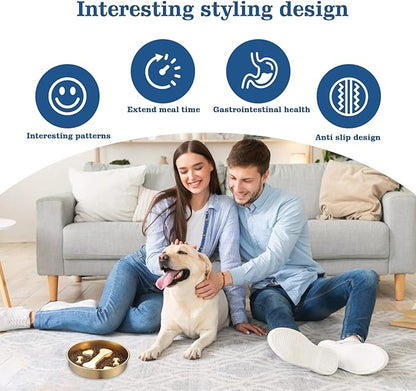 Golden Stainless Steel Slow Feeder Dog Bowls – Non-Slip Metal Dog Bowl for Large & Medium Breeds, Puppy Puzzle Feeder – 2 Cup Capacity for Small to Big Pets – Durable Slow Feed Dog & Cat Food Dish