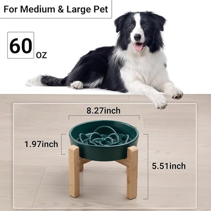 Petygooing 8.66 in Dog Bowl Ceramic Slow Feeder for Medium Large Dogs,Elevated/Raised Slow Feeding Dog Food Water Dish Heavy Weighted,Puzzle Eating Bowl Modern Maze (Green, 8.66in)