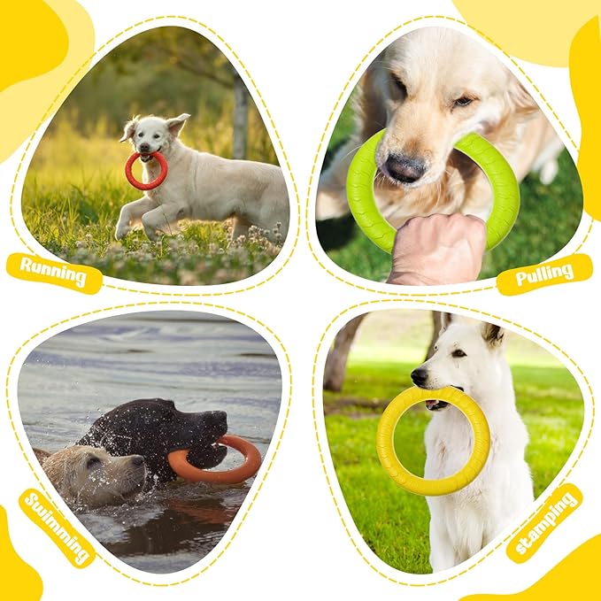 3 Pack Dog Training Rings – Durable EVA Chew Toys for Aggressive Chewers, Floating Fetch & Tug-of-War Toy for Small to Medium Dogs (7-Inch, Green/Orange/Yellow)
