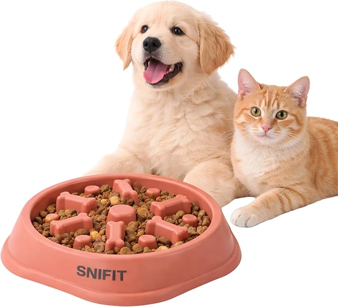 Slow Feeder Bowl for Small & Medium Cats & Dogs - Durable Slow Feeding Bowl with Non-Slip Base - Anti-Choking Puzzle Food Bowl for Dogs That Helps Mental Stimulation & Reduces Fast Eating-Pink