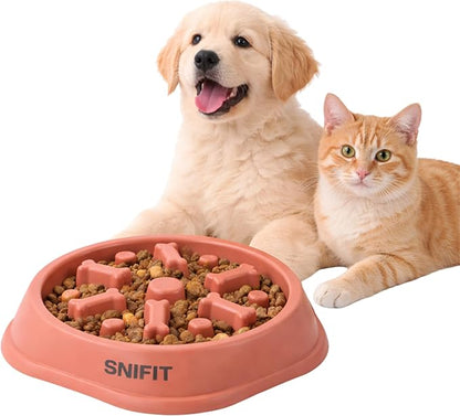 Slow Feeder Bowl for Small & Medium Cats & Dogs - Durable Slow Feeding Bowl with Non-Slip Base - Anti-Choking Puzzle Food Bowl for Dogs That Helps Mental Stimulation & Reduces Fast Eating-Pink