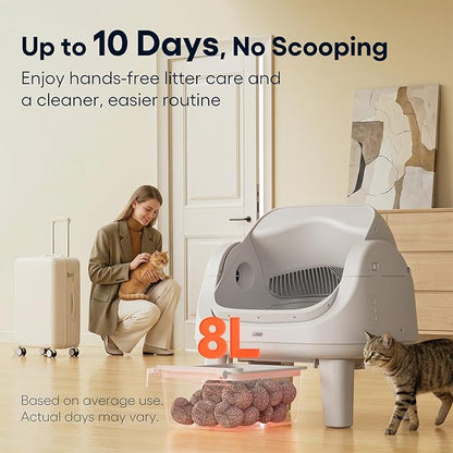 PetPivot Open Top Self Cleaning Cat Litter Box, Automatic Litter Box with 7 Pairs of Safety Sensors, Anti-Pinch Protection and Easy Access Step for Senior Cats, White