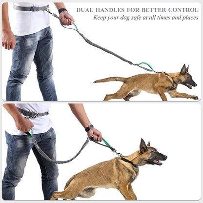 VIVAGLORY Hands Free Dog Leash Bungeeone Running Dog Leash with Waist Belt for Running Walking & Jogging, Bungee & Around Waist for Pet, S, Grey/Turquoise