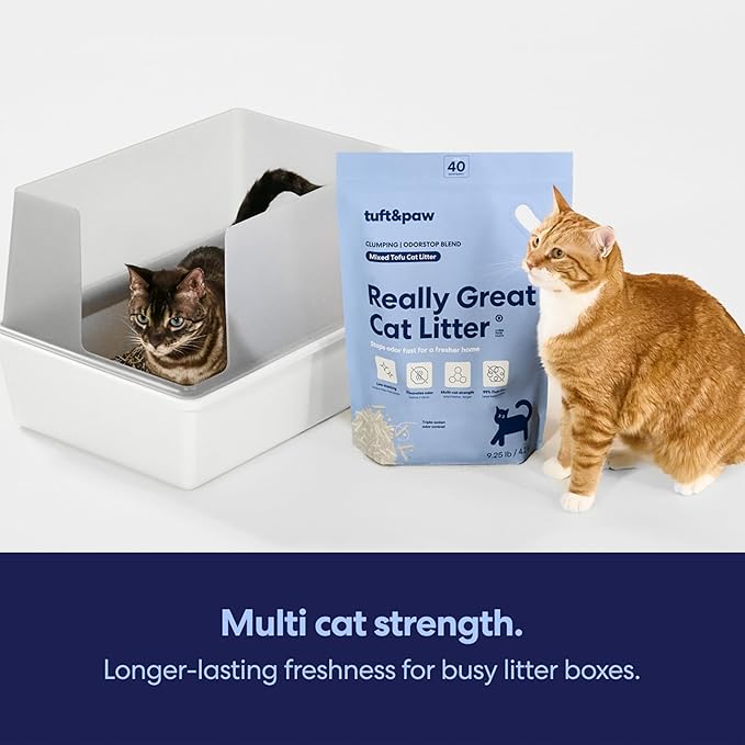 Tuft & Paw Really Great Cat Litter OdorStop, Low Tracking Mixed Tofu Cat Litter, Clumping, Multi-cat, Odor Control, Dust-Free - 9.25lbs x 2Bags (OdorStop)