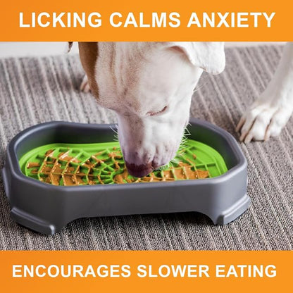 Neater Pets Neat-LIK Dog Lick Mat w/Mess-Proof Tray, Lick Mat for Dogs, Cats, Puppy, Reduces Anxiety & Boredom, Peanut Butter Slow Feeder, Interactive Treat Licking Pad (Green/Gunmetal)
