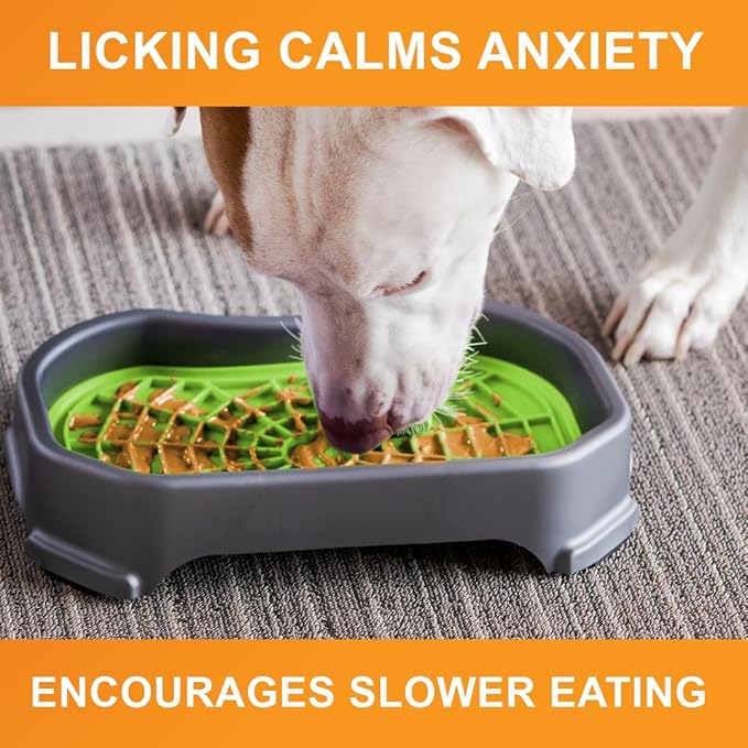 Neater Pets Neat-LIK Dog Lick Mat w/Mess-Proof Tray, Lick Mat for Dogs, Cats, Puppy, Reduces Anxiety & Boredom, Peanut Butter Slow Feeder, Interactive Treat Licking Pad (Purple & Green/Gunmetal)