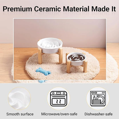 Ceramic Slow FeederDog Bowl for Medium Large Dogs,Heavy Weighted,Puzzle Eating Bowl Modern Maze (White, 8.66in)