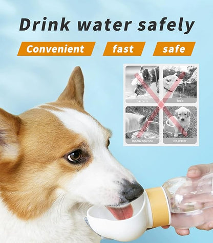 Petsaunter Portable Dog Water Bottle, Leak-Proof and Lightweight Dog Water Bottle with Attached Bowl, Food Grade Plastic, Dog Walking Accessories(White)