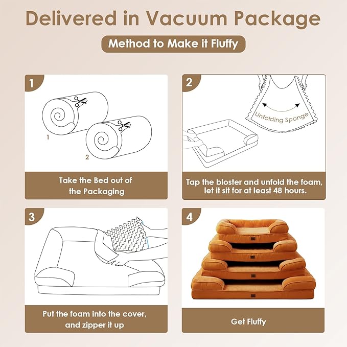 EHEYCIGA Orthopedic Dog Bed for Small Dogs, Waterproof Memory Foam Small Dog Beds with Sides, Non-Slip Bottom and Egg-Crate Foam Medium Pet Couch Bed with Washable Removable Cover,Pumpkin Orange