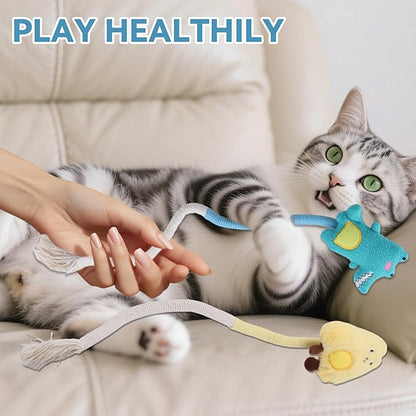 4pcs Safe Cat Rope Toy with Catnip - Dental Cleaning Chew Toys for Cats - Kitten Teething Toys - Interactive Play Toys with Feathers - Indoor Cats