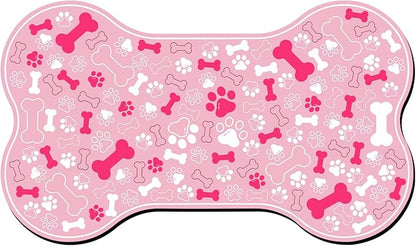 Dog & Cat Food Mat Bone Shaped Pet Feeding Mat Quick Absorb Water Bowl Placemat with Rubber Backing Indoor Floor Stain Resistant Pet Accessory Supplies (Light Pink, 17x29 Inches)