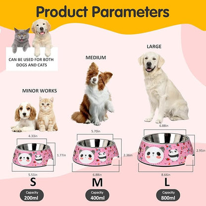 Pet Cats Dogs 2 in 1 Food Water Bowls - Non Slip Skid Proof Heavy Duty Pet Cats Dog Food Water Bowls for Feeding Drinking Small Medium Large Dogs Cats Puppies- Pink Panda-L