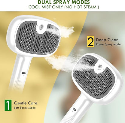 deaunbr Pet Steam Brush for Cat and Dog,4-in-1 Grooming Tool with 2 Water Spray,Cat Hair Brush for Long & Short Haired Pets,Dog Brush for Shedding Easy to Clean