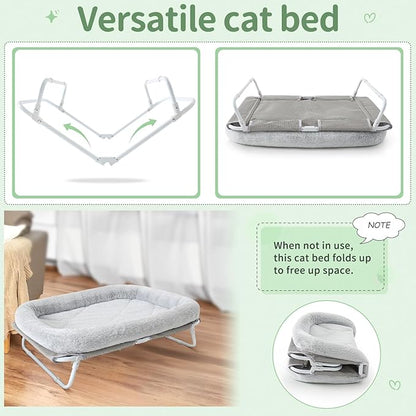 Sunhoo Elevated Cat Bed Foldable Raised Pet Hammock Self-Supporting Puppy Lounger with Off Floor Metal Frame Washable Cover for Small Dog Kitten Indoor Use 25.2x15.75x7.48 in（Grey）