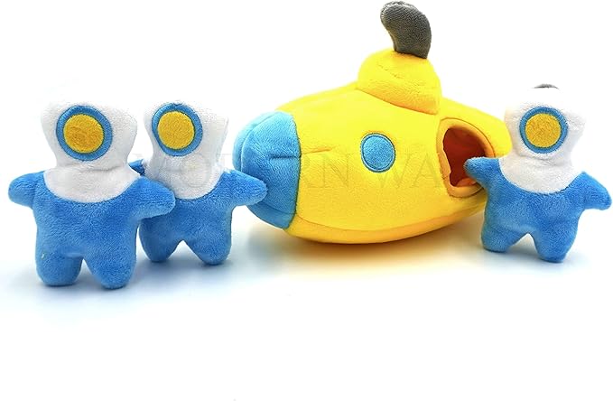 MODERN WAVE - Interactive Squeaky Plush Hide and Seek Squirrel Type Puzzle Toy for Dogs, Medium Size (Submarine and Divers)