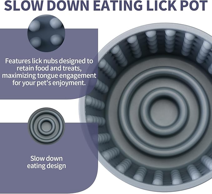 Dog Lick Bowl, Bestalk Anxiety Relief Slow Feeder Dog Lick Mat Treat Dispenser, Non-Slip Licking Bowl Enrichment Toys for Small Medium and Large Breed Dogs, BPA Free Silicone(Grey,S)