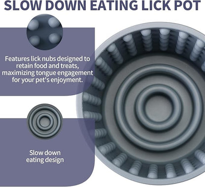 Dog Lick Bowl, Bestalk Anxiety Relief Slow Feeder Dog Lick Mat Treat Dispenser, Non-Slip Licking Bowl Enrichment Toys for Small Medium and Large Breed Dogs, BPA Free Silicone(Grey,S)