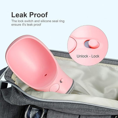 DEYACE Dog Water Bottle, Leak Proof Portable Pet Water Bottles for Dogs, Puppy Water Dispenser with Drinking Feeder for Travel (Pink 12oz)