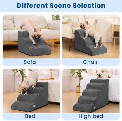 Dog Stairs for Small Dogs and Cats – 3 Step Pet Ramp for Couch & Sofa, Non-Slip Dog Steps for Pets, Washable Cover, High-Density Support Foam for Easy Climbing,Grey