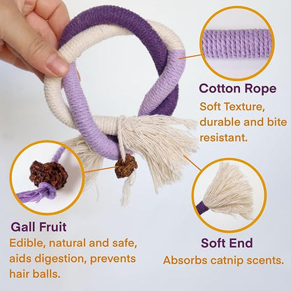 Cat Toys for Indoor Cats, Kitten Toys for Indoor Kittens, Catnip Rope Chew Toys for Teeth Cleaning, Interactive Cat String Toy, Kitty Kicker Toy, 3 Pack (Plus 3 Pouches of Catnip)
