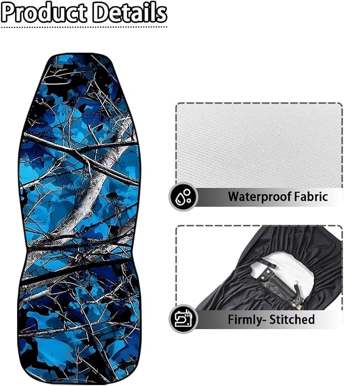 Blue Camo Hunting Car Seat Covers Waterproof Soft Car Seat Cushion Cover Auto Interior Accessories Fit for Truck, Sedan, SUV