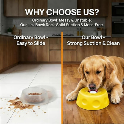 Silicone Lick Bowl for Dogs with Suction Cup, Anti-Slip Slow Feeder, Upgraded Chew-Resistant Ball & Anti-Disassembly Design, 250ml Capacity, Dishwasher Safe, for Small Medium Large Pets(Yellow)