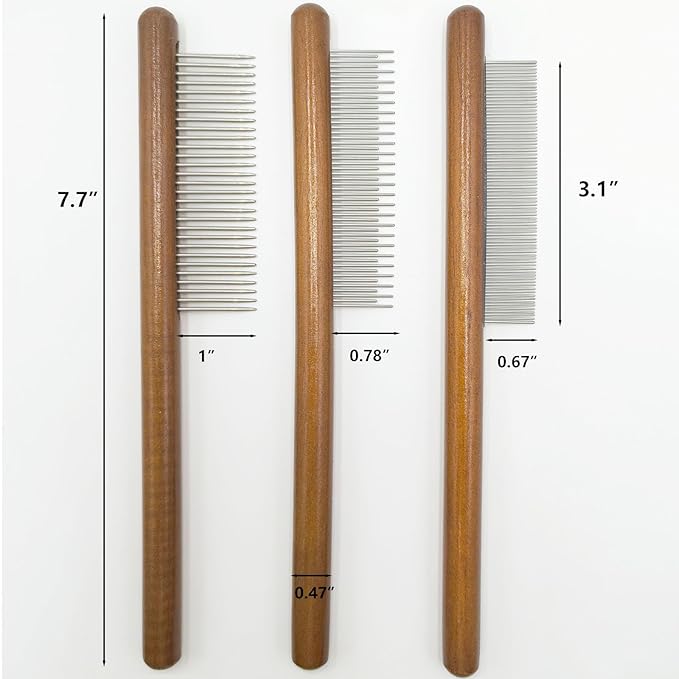 3 Pack Wood Pet Grooming Combs with Stainless Steel Teeth for Cat Dog Rabbit, Flea Lice Comb Grooming Tool Set for Small Medium Pets
