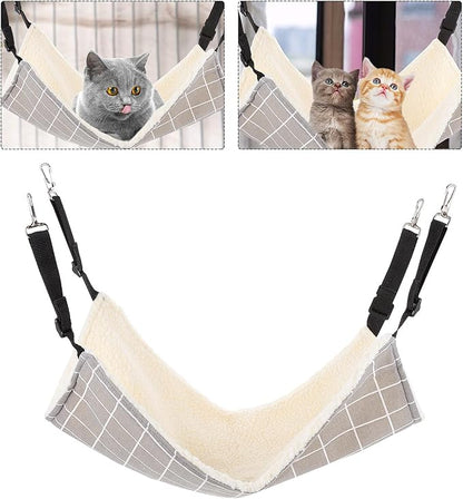 IMIKEYA Warm Cat Hanging Hammock with Fleece Lining, Gray Plaid Medium Pet Sleeping Bed for Cats, Guinea Pigs, and Small Animals, Washable Indoor Animal Hanging Bed for Fall and Winter