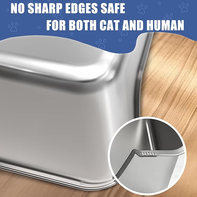 2 Pack Stainless Steel Cat Litter Box with Low Entry,Litter Pan for Small and Medium Cats,Easy to Clean, Non-Stick, Odor-Free,Suitable for Kittens,Senior Cats and Injured Pets,17.7"x13.8"x5.9"