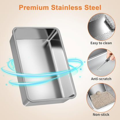 URPOWER Stainless Steel Cat Litter Box with Lid Extra Large Enclosed Litter Box for Cats Non-Sticky Metal Pan with High Sided Enclosure & Scoop, Front & Top Entry, Anti-Leakage, Easy Cleaning