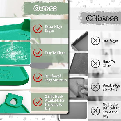Silicone Dog Food and Water Mat - Pet Feeding Mats with Waterproof Design, Raised Edges and Hooks, Placemats for Cats and Dogs
