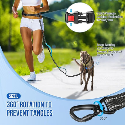 SlowTon Hands Free Dog Leash 2 Dogs - with Removable Zipper Pouch, Shock Absorbing Bungee, Dual Handle & Reflective Stitches, Wide Padded Adjustable Waist Leash for Dogs Walking Running, XL for 2 Dogs