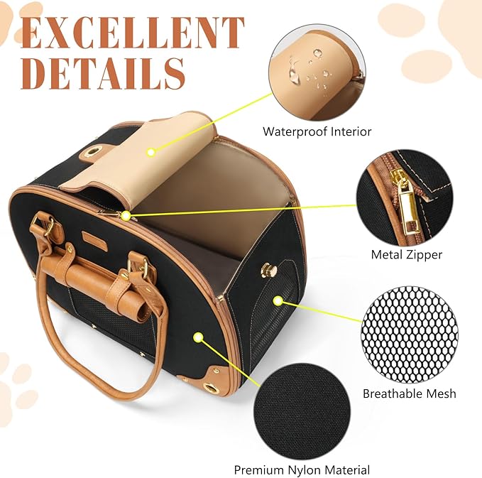 PetsHome Dog Carrier Purse, Pet Carrier, Foldable Waterproof Premium Nylon Pet Travel Portable Bag Carrier for Cat and Small Dog Home/Outdoor Medium Black