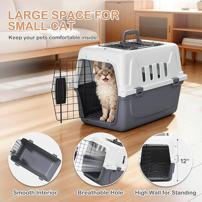 MoNiBloom 18-Inch 2-Door Top Loading Cat Carrier, Plastic Dog Crate Hard-Sided Dog Travel Carrier for Small Dogs and Cats, Ventilation and Security Lock Design for Pets up to 10 lbs (Grey)