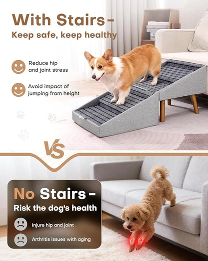 Dog Stairs for Small Dogs 17.13" H, 4-Step Doggie Ramp for Couch Bed Sofa and Chair, Foldable 2 in 1 Wooden Pet Steps for Puppy Medium/Large Dogs and Cats, Split Ottoman Design