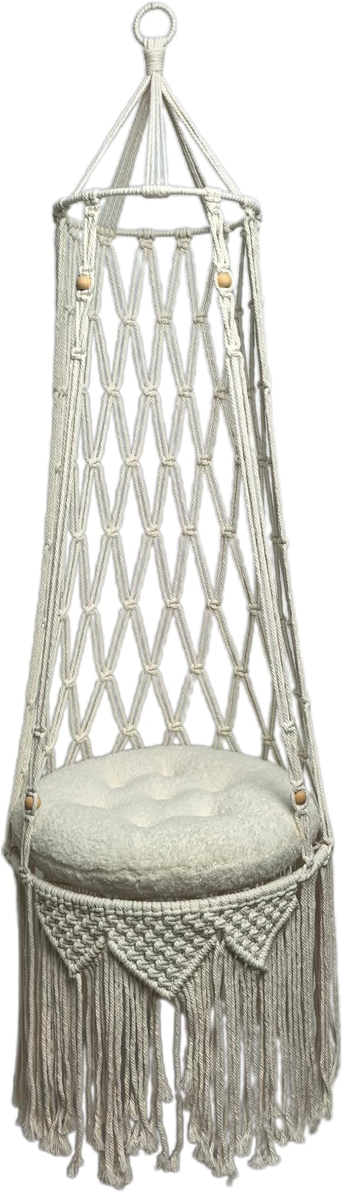 Macrame Cat Hammock 55.11 * 15.74INCH with Faux Lamb Cushion, Handwoven Hanging Bed for Space-Saving Indoor Décor, Cat Swing for Playing Sleeping Climbing and Lounging