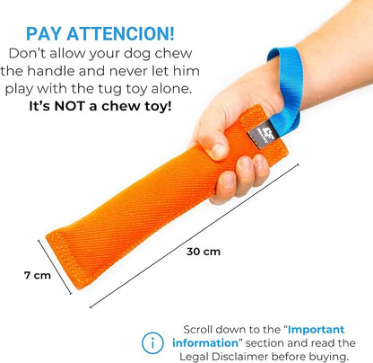 Bull Fit K9 Dog Bite Tug Toy with Strong Handle - Made of Durable & Tear-Resistant French Linen - Perfect for Tug of War, Fetch & Puppy Training - Ideal for Medium to Large Breeds