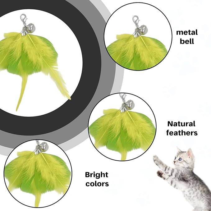 Walfront Interactive Cat Toy, Feather Wand with Replaceable Yellow & Orange Feathers, Handheld Cat Wand for Indoor Cats & Kittens, High-Engagement Play that Keeps Cats Excited, Active & Stress-Free