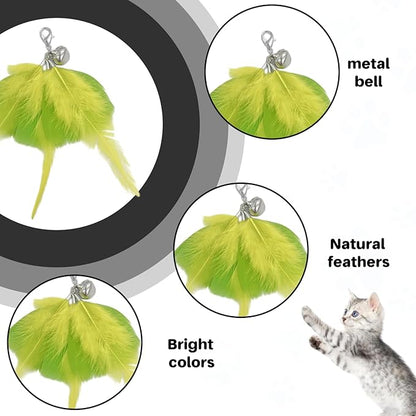 Walfront Interactive Cat Toy, Feather Wand with Replaceable Yellow & Orange Feathers, Handheld Cat Wand for Indoor Cats & Kittens, High-Engagement Play that Keeps Cats Excited, Active & Stress-Free