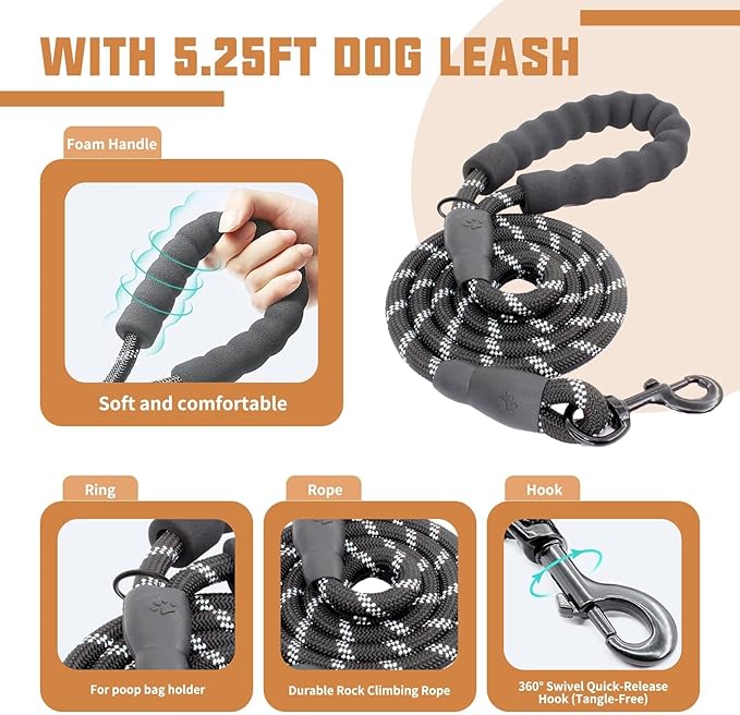 AUROTH Dog Harness and Leash Set, Soft Padded Service Dog Vest with 5.25FT Dog Leash, No Choke, Easy On Pet Vest, Adjustable Reflective No Pull Dog Harness Small Sized Dog, Easy Walking and Training