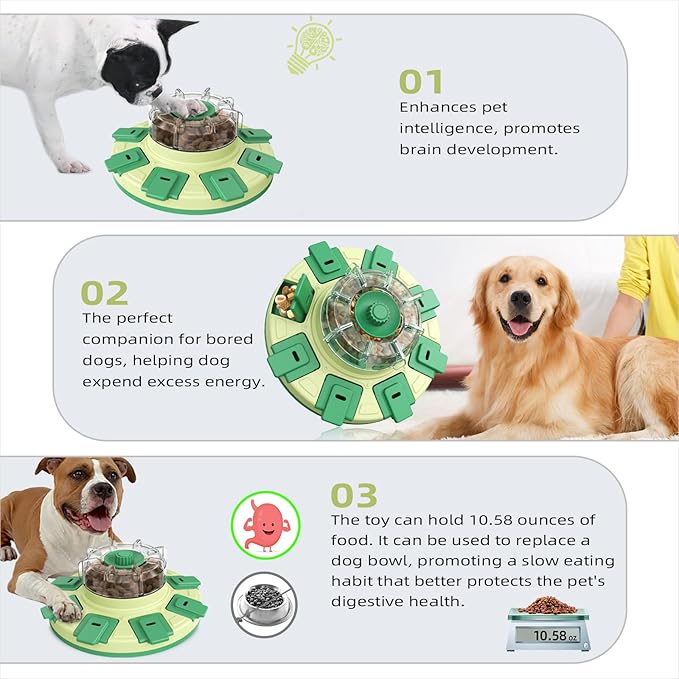KADTC 2 Levels of Challenge Dog Puzzle Feeder Toy U.S. Brand & Design Spin-to-Release Treat Dispenser For Small Medium Large Dogs Boredom Buster Mental Stimulation Enrichment Slow Feeding Puzzles Toys