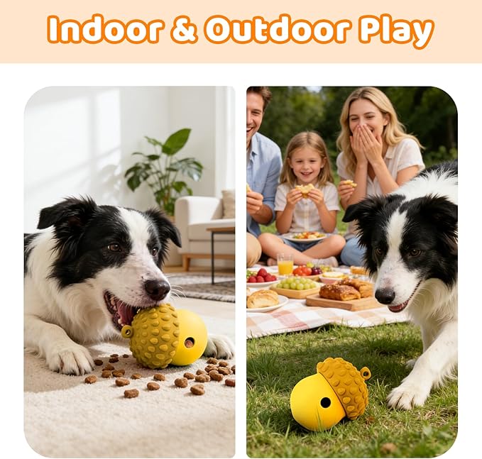 Dog Treat Toys for Puppy, Silicone Dog Toy Treat Dispenser Slow Feeder, Dog Interactive Toys for Boredom, Dog Enrichment Toys to Keep Them Busy, Interactive Dog Toy 1 Pack (Yellow)