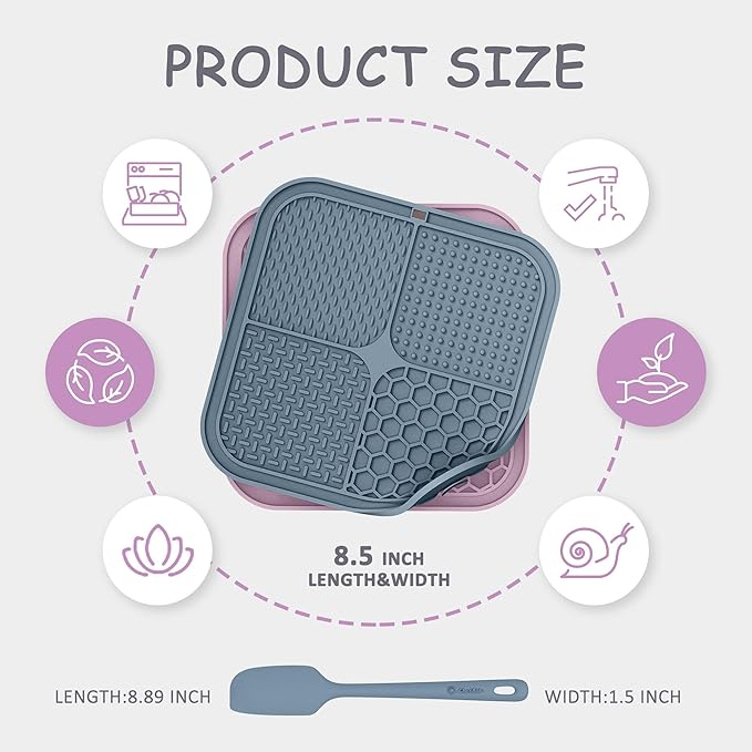 2 Pack Lick Mat for Dogs,Cats,Upgraded 8.5×8.5 inches Licking Mats with Suction Cups,Slow Feeder Licking Pad for Anxiety Relief and Boredom Reducer,Suitable for Dog Training Set 4