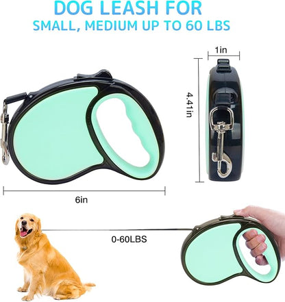 Retractable Dog Leash,16 Ft Dog Retractable Leash,with Anti Slip Handle,Strong Nylon Tape No Tangle,One Handed Brake,Pause,Lock,Suitable for Small and Medium Sized Dogs（Green）