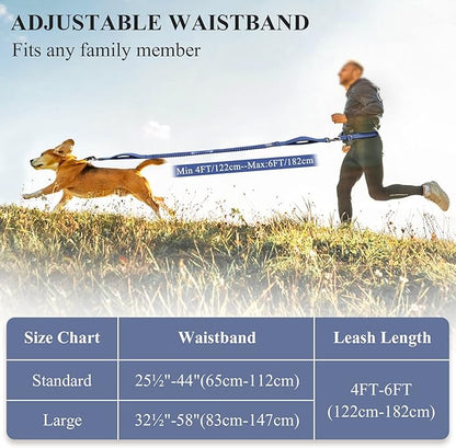 VIVAGLORY Hands Free Dog Leash Bungeeone Running Dog Leash with Waist Belt for Running Walking & Jogging, Bungee & Around Waist for Pet, S, Navy Blue/Black