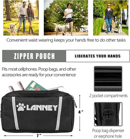 LANNEY Hands Free Dog Leash, Waist Running Leash with Zipper, Walking Pouch for Medium Large Dogs, Dual Handle and Retractable Bungee for Training Jogging Hiking(25-120 lbs, Grey)